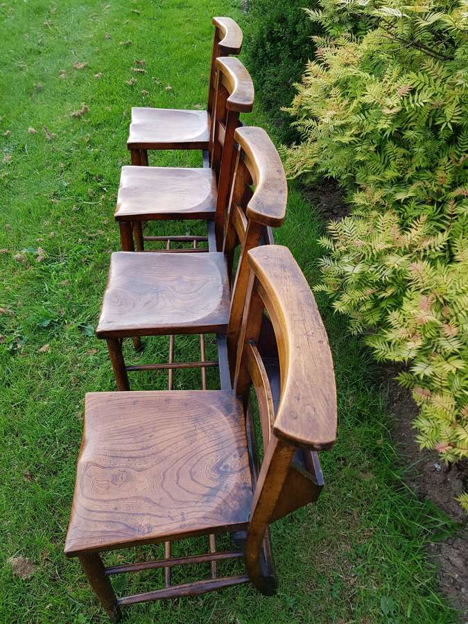Row of four Welsh chapel chairs
