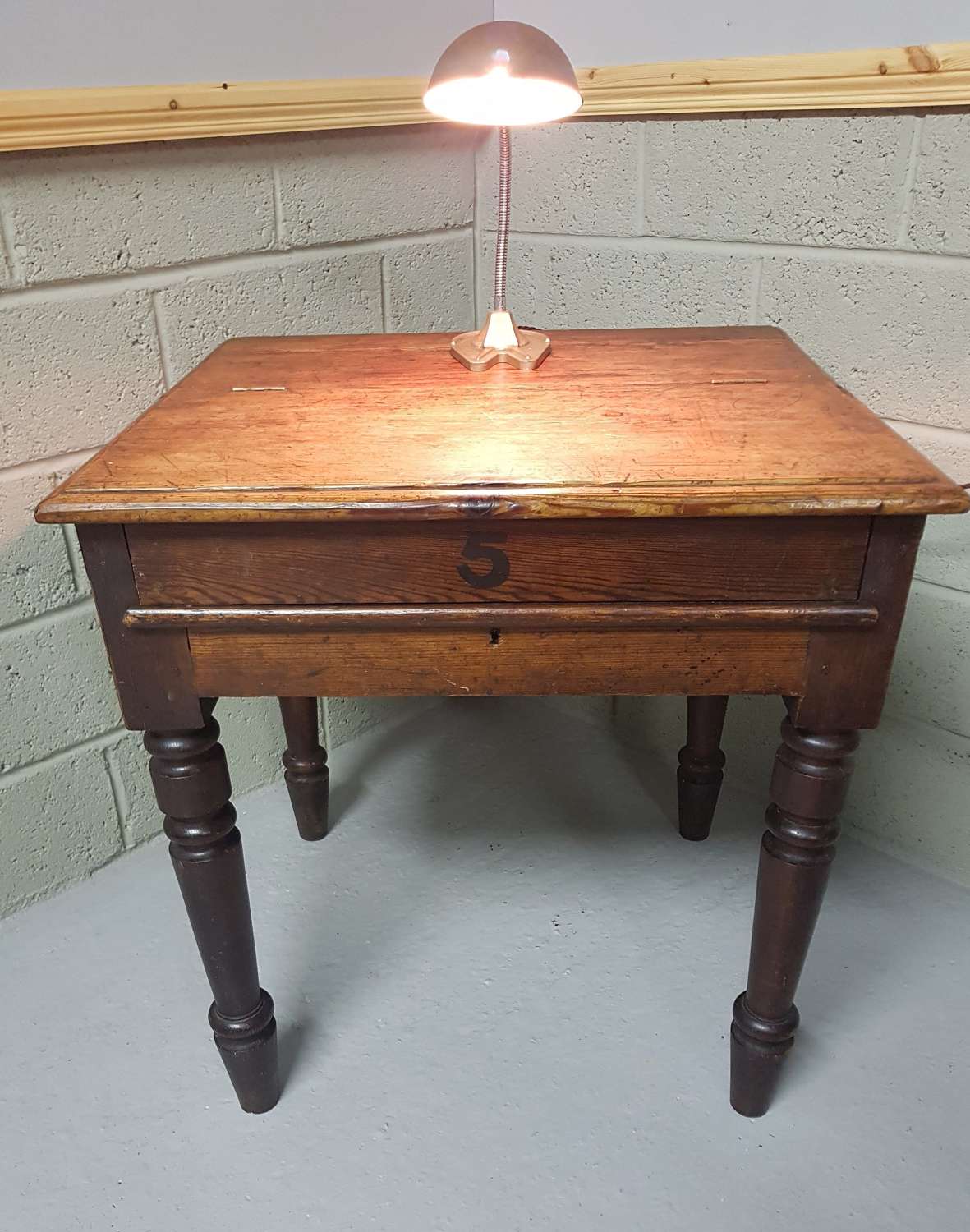 19th century pitch pine student desk