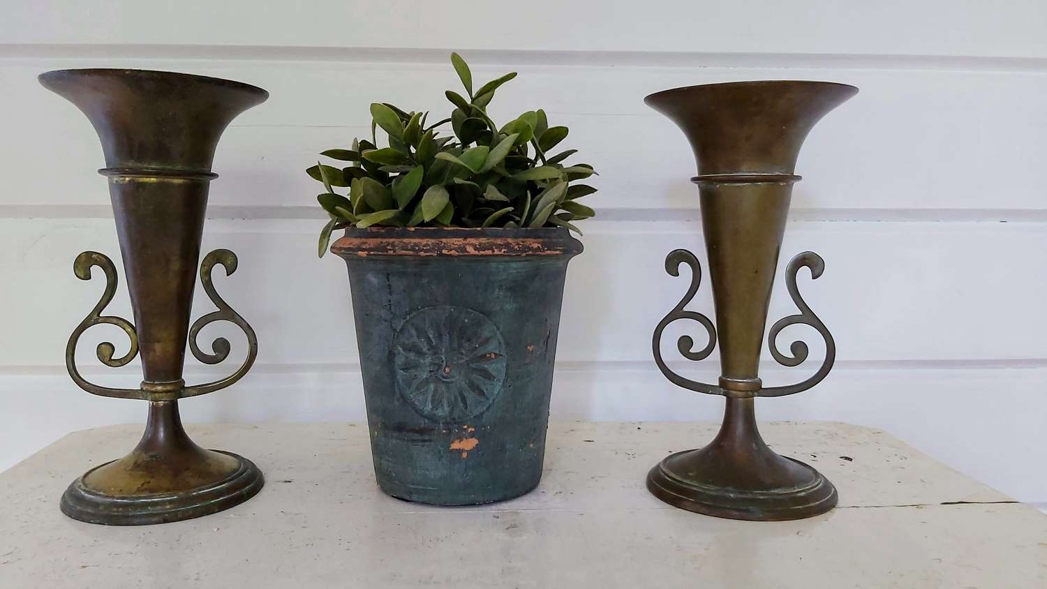 C1900 patinated Antique brass vases