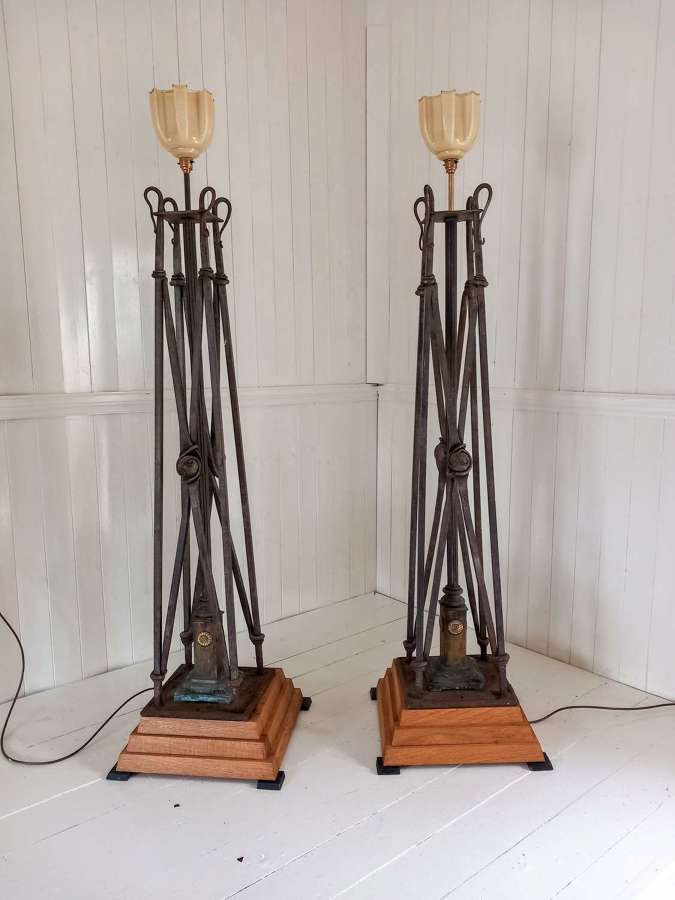 Early 20th century pair of wrought iron pier lights