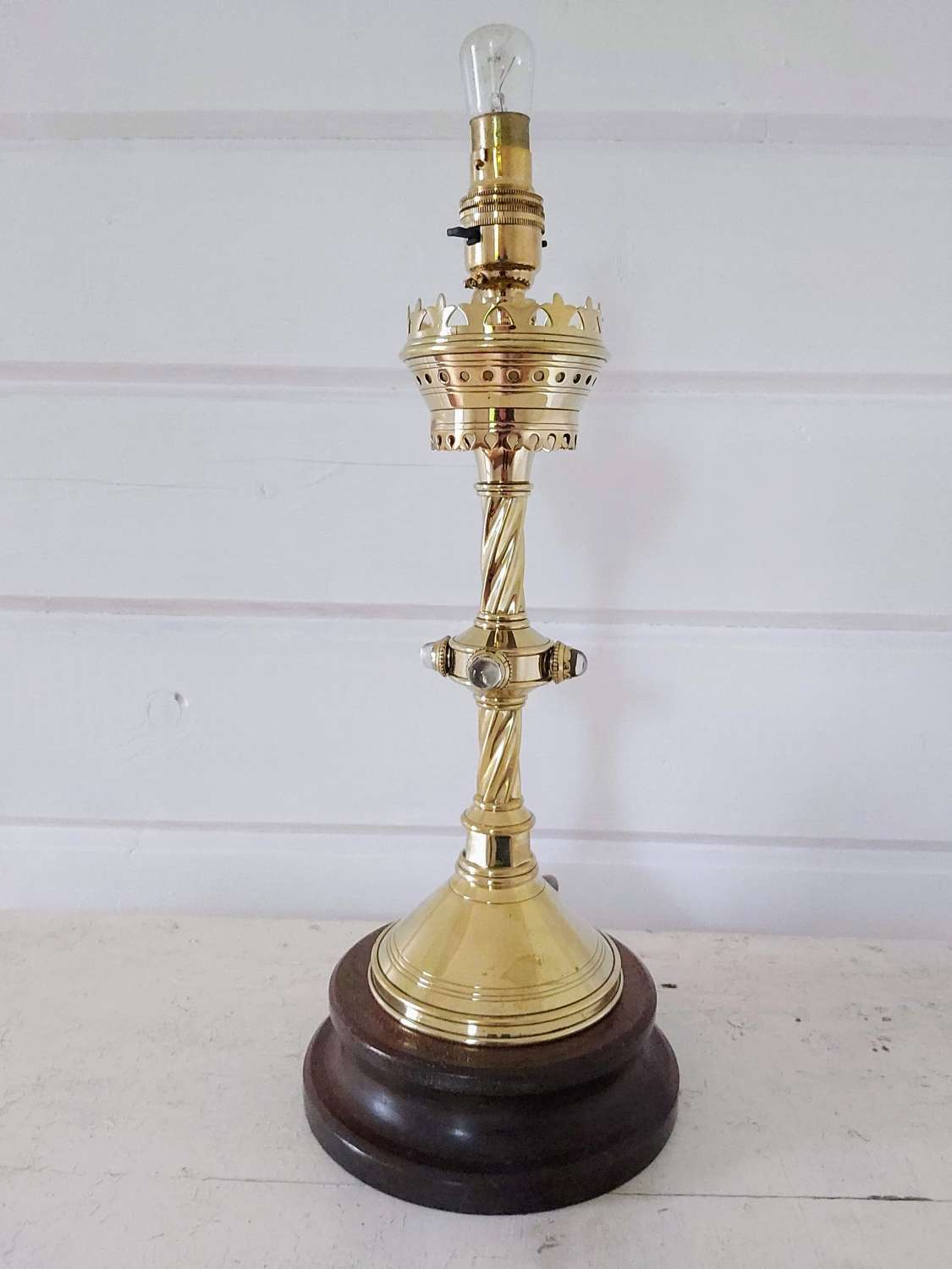19th century gilt brass candlestick lamp