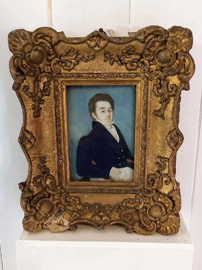 Regency Period Gilt Framed Half Length Portrait on Ivory