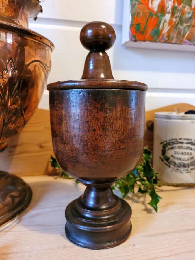 18th century Turned Fruitwood Pedestal Spice Jar