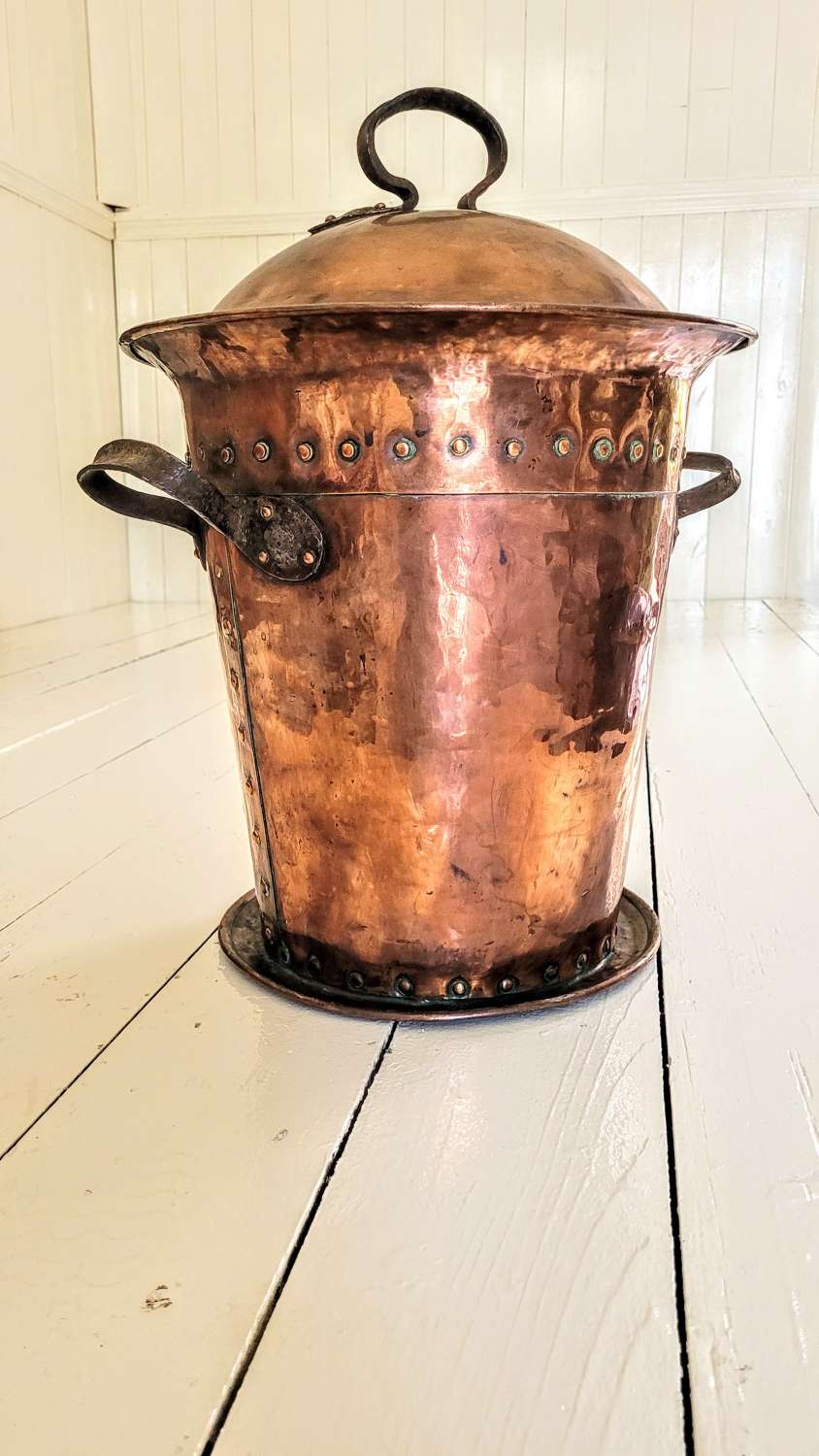 Arts & Crafts riveted copper fuel bin
