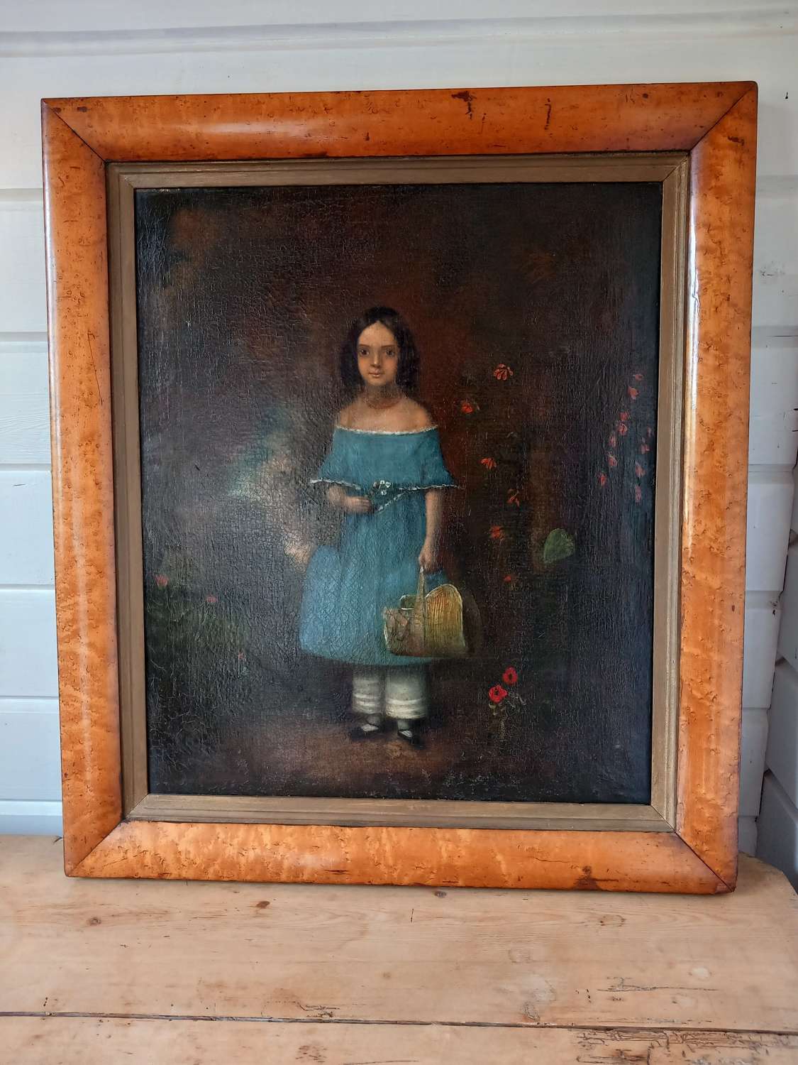 French c1830 century oil on canvas study of a young girl