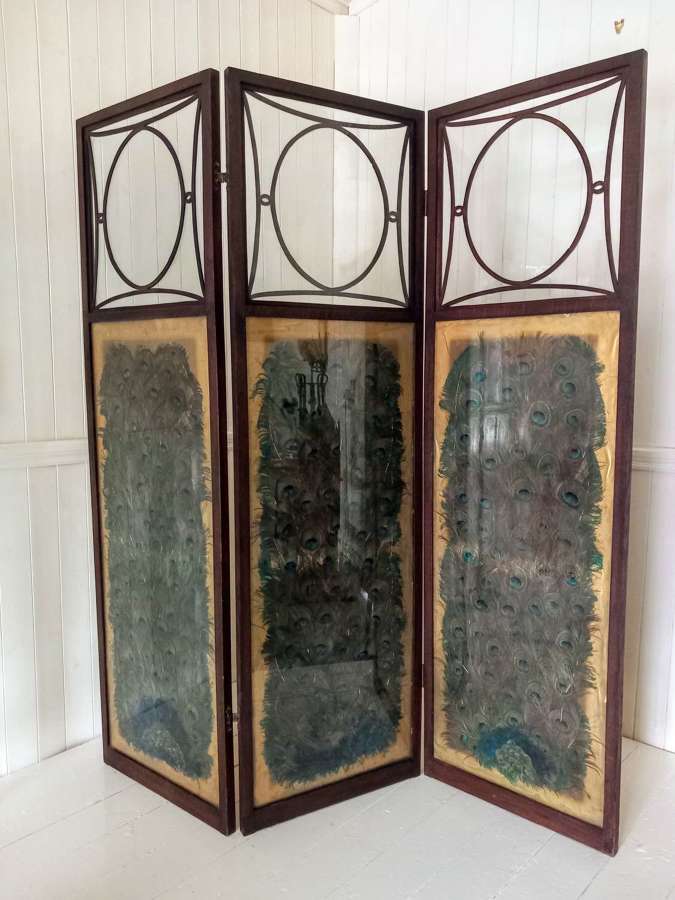 Early 20th century Oak framed and glazed Three Fold Screen