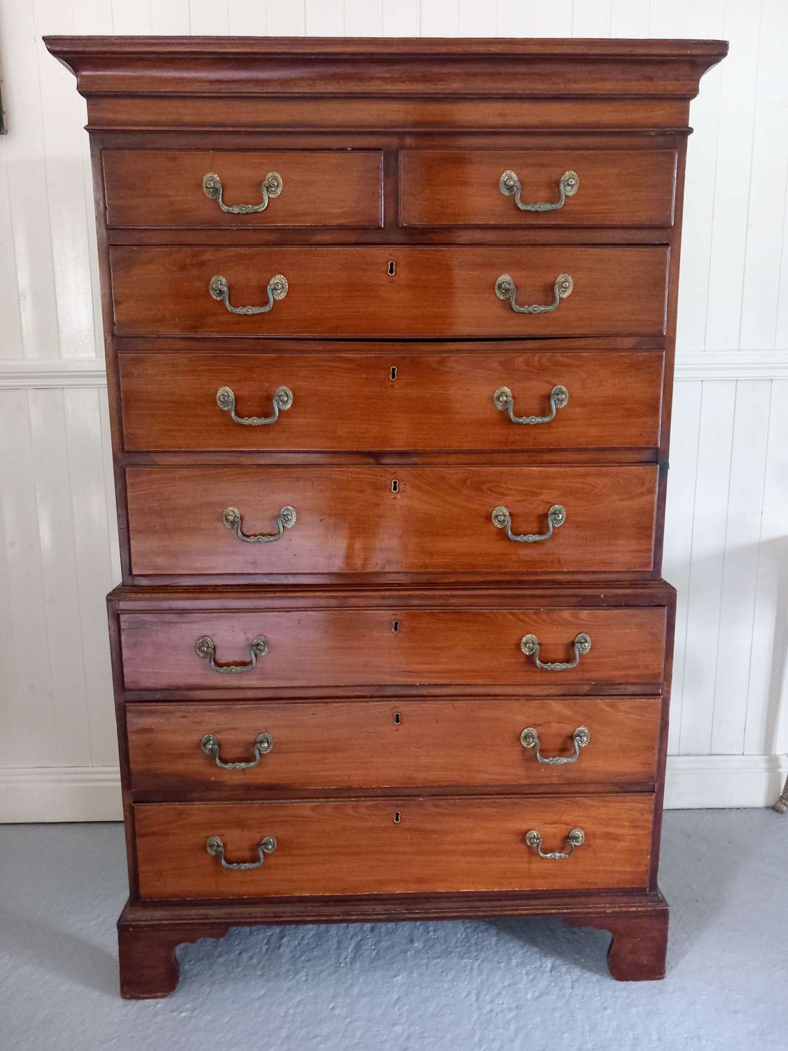 Late 18th Century George III Period Oak and Mahogany Chest on Chest