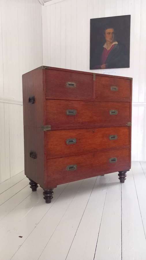 Mid 19th Century Teak Campaign Chest of Drawers