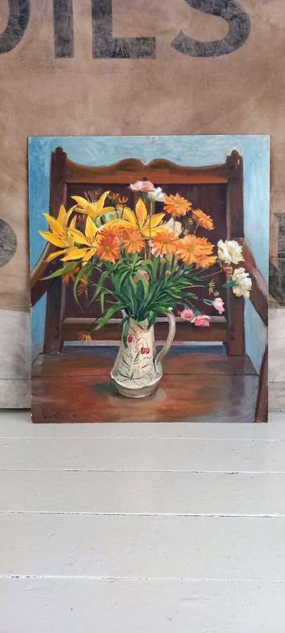 Late 20th Century Oil on Board still life "Summer Flowers"