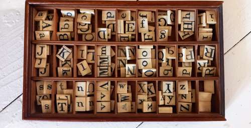 19th Century Mahogany Boxed Bone Spelling Alphabet