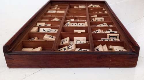 19th Century Mahogany Boxed Bone Spelling Alphabet