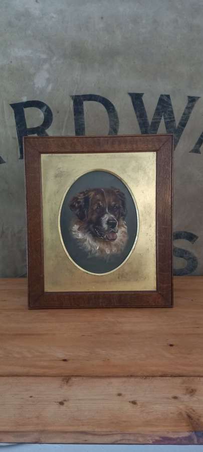 C1900 Oil on Board study of a Dog signed E.Shaw