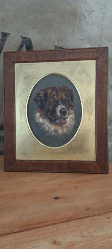 C1900 Oil on Board study of a Dog signed E.Shaw