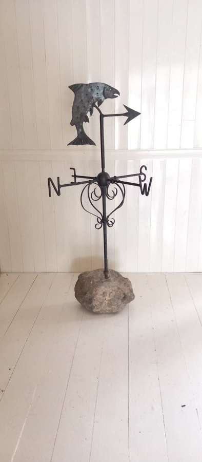 Early 20th Century wrought iron leaping Salmon Weathervane