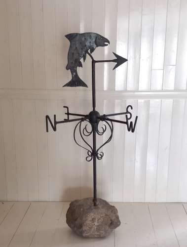 Early 20th Century wrought iron leaping Salmon Weathervane