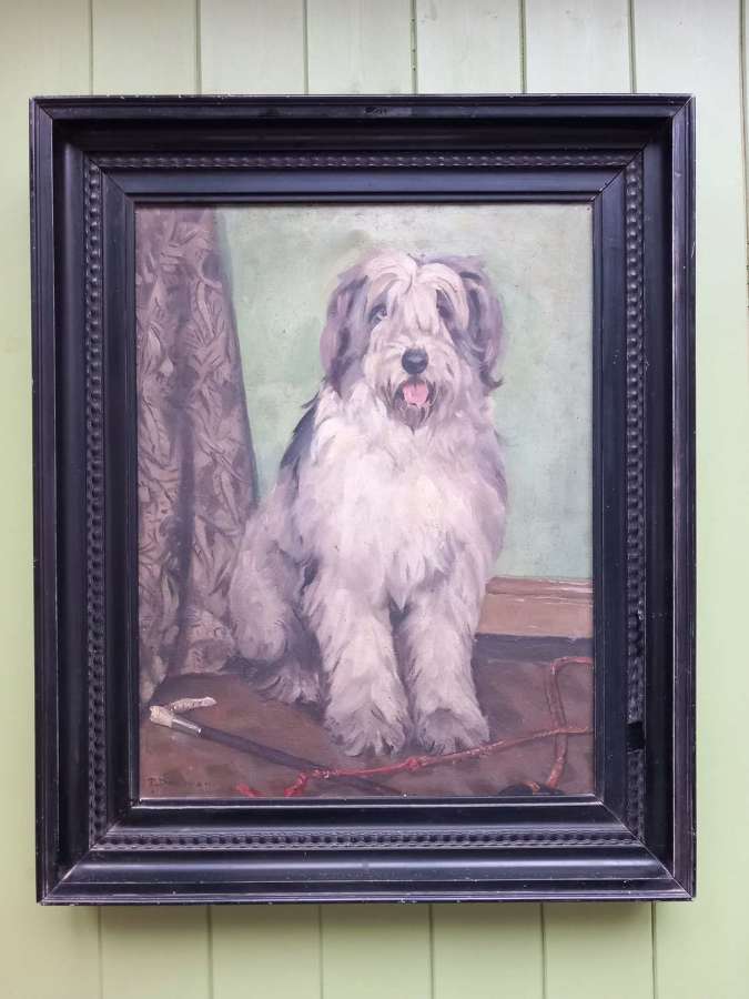 A Phoebe Donovan Oil on Canvas portrait of an Old English Sheepdog