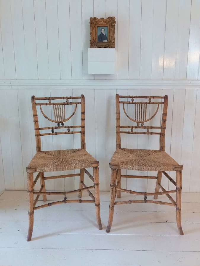 A Pair of Regency Period faux Bamboo side Chairs