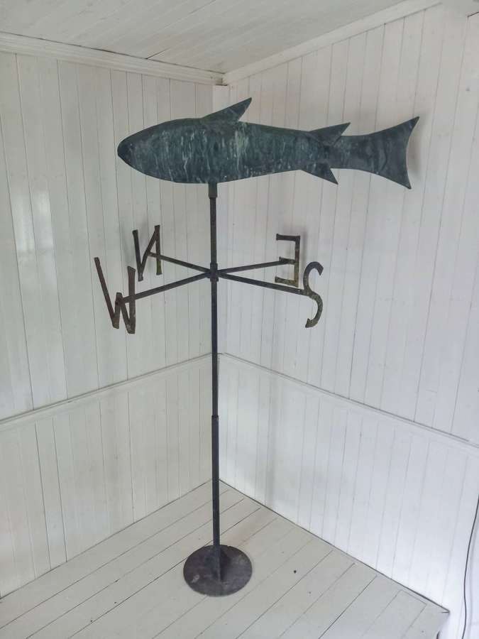 Large 19th Century Folk Art Copper Fish Weathervane