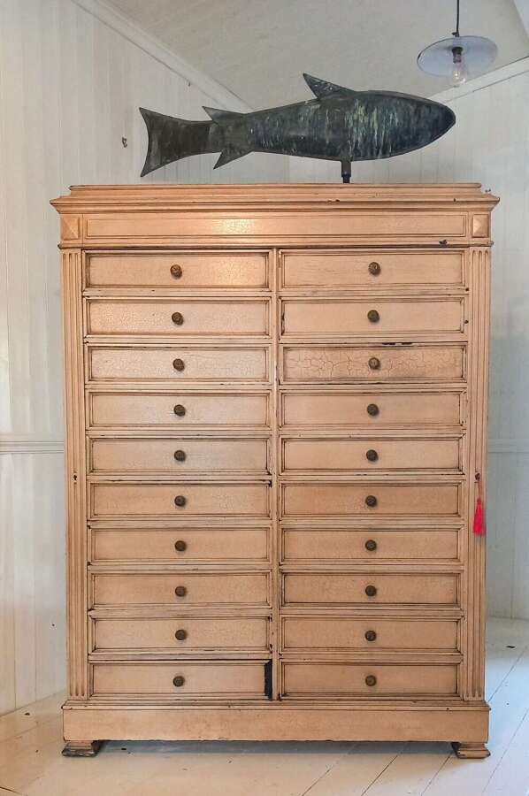 Early 20th Cenury Painted French Notary Cabinet of Twenty Drawers