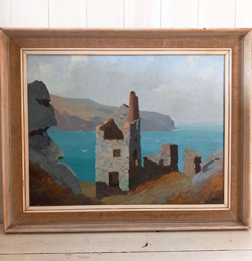 'The Old Tin Mine' St.Ives school oil on canvas by Henry E Ridge 1899-1976