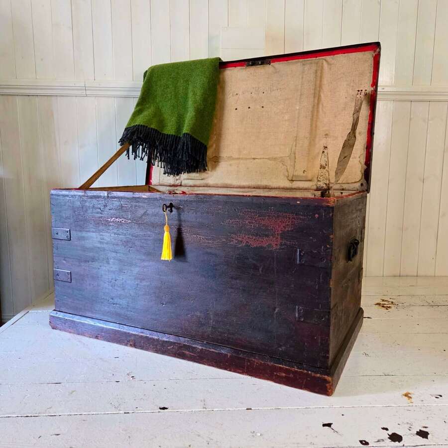 19th Century Irish Pine and Steel Chest