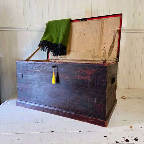 19th Century Irish Pine and Steel Chest