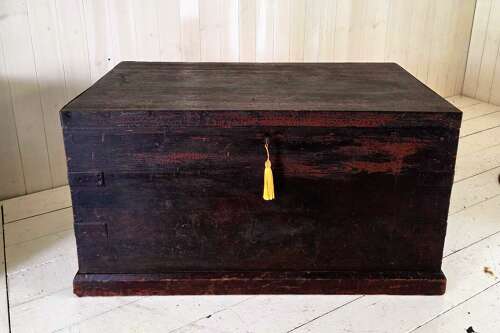 19th Century Irish Pine and Steel Chest