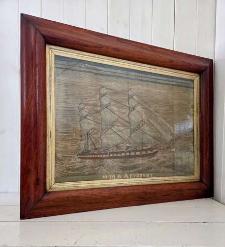 19th Century Sailors Folk Art Woolwork Picture