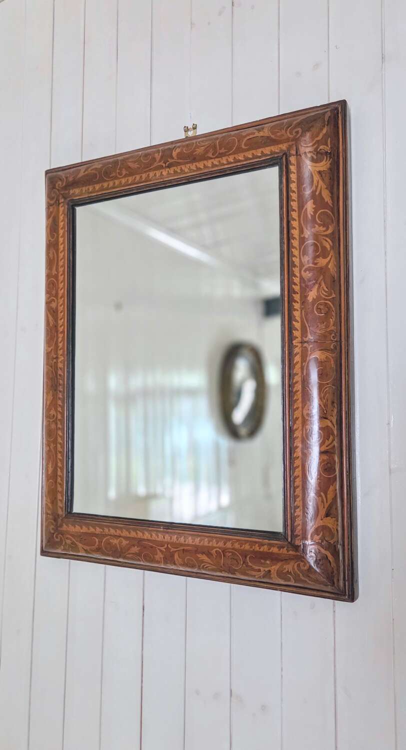 Late 17th Century William and Mary Walnut and marquetry cushion frame Mirror