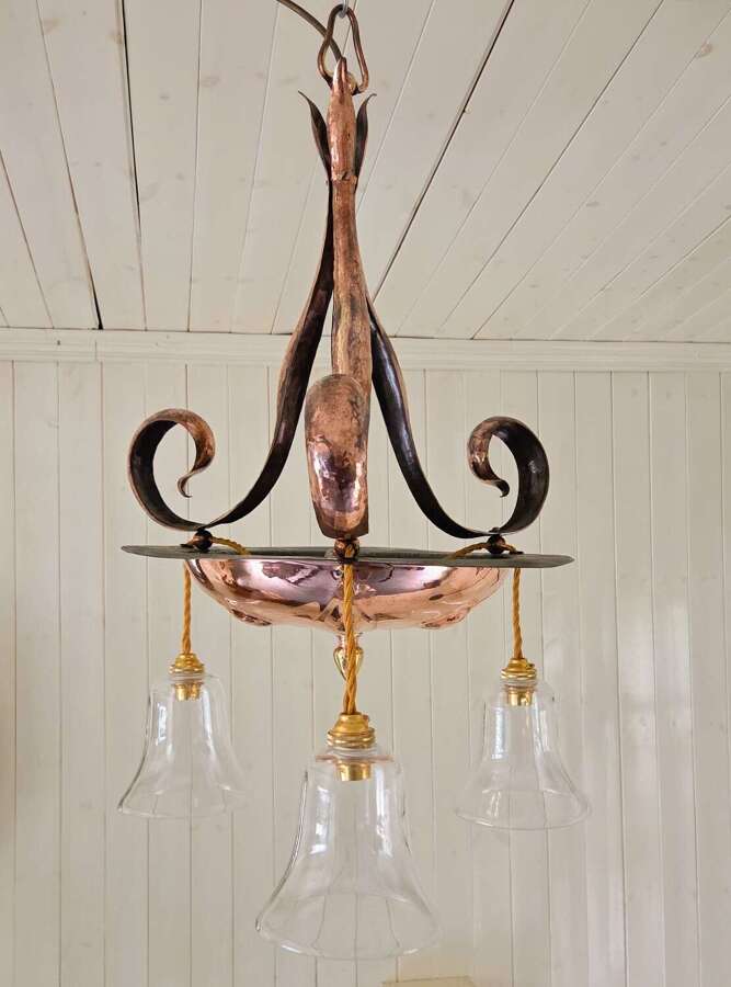 C1890 Birmingham School Arts & Crafts movement brass and copper Ceiling Light