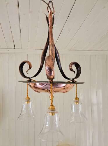 C1890 Birmingham School Arts & Crafts movement brass and copper Ceiling Light