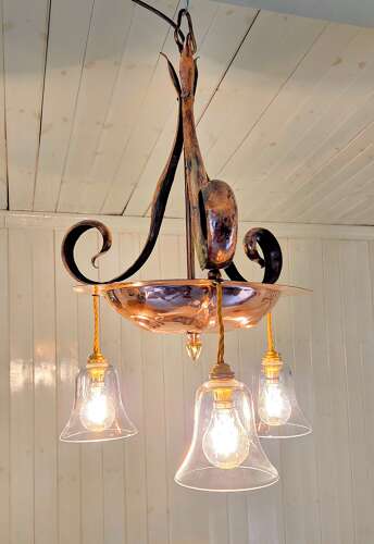 C1890 Birmingham School Arts & Crafts movement brass and copper Ceiling Light