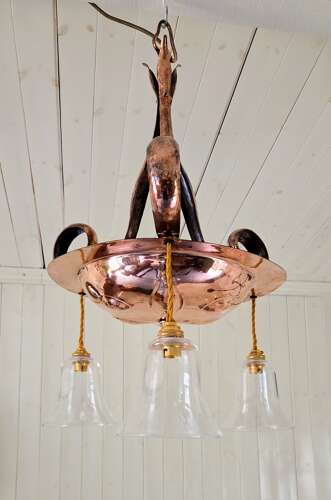 C1890 Birmingham School Arts & Crafts movement brass and copper Ceiling Light
