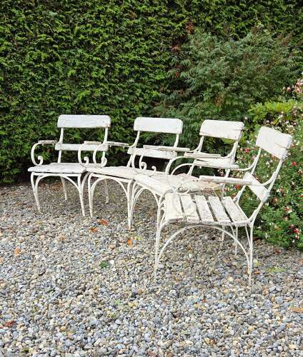 Four French Wrought Iron Garden chairs c1910