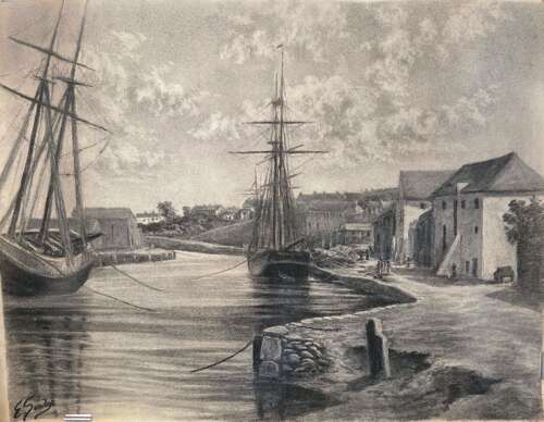 Emma Sandys 1843-1877 British. Charcoal 'The River, Wicklow' signed