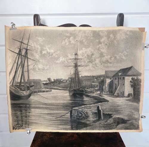 Emma Sandys 1843-1877 British. Charcoal 'The River, Wicklow' signed