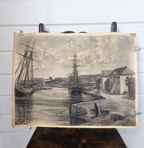 Emma Sandys 1843-1877 British. Charcoal 'The River, Wicklow' signed