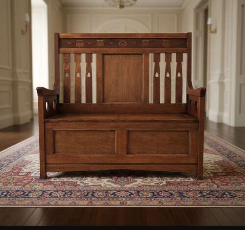Rare Shapland&Petter Arts&Crafts period Oak box Settle c1900