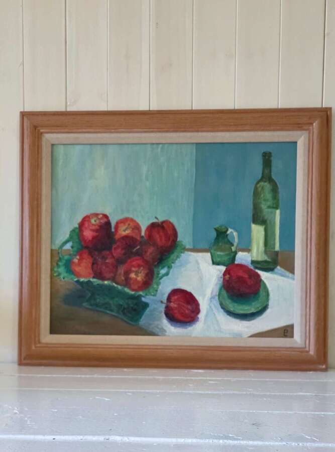 20th century Red Apples still life oil on canvas