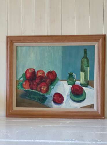 20th century Red Apples still life oil on canvas