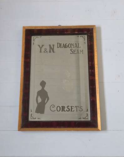 A Rare original Edwardian Y&N Diagonal Seam Corsets adveristing mirror c1910