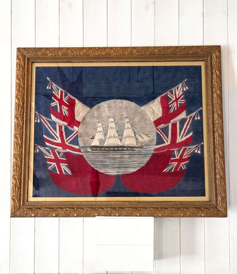 Victorian Sailors Woolwork 'Woolie' folk art picture c1860
