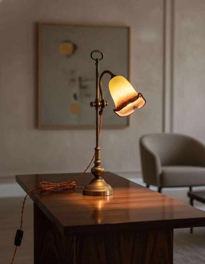 French Art Nouveau brass 'Student' Desk Lamp
