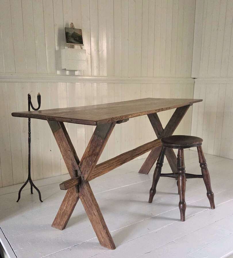 19th Century English Oak X frame Tavern Table