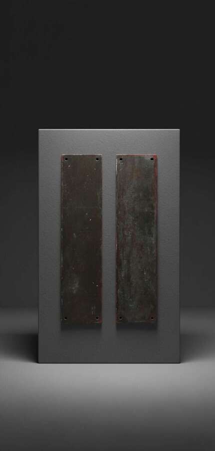 Early 20th century pair of patinated Brass door Fingerplates