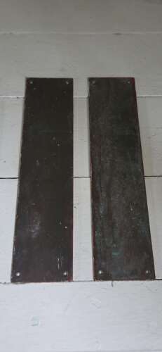Early 20th century pair of patinated Brass door Fingerplates