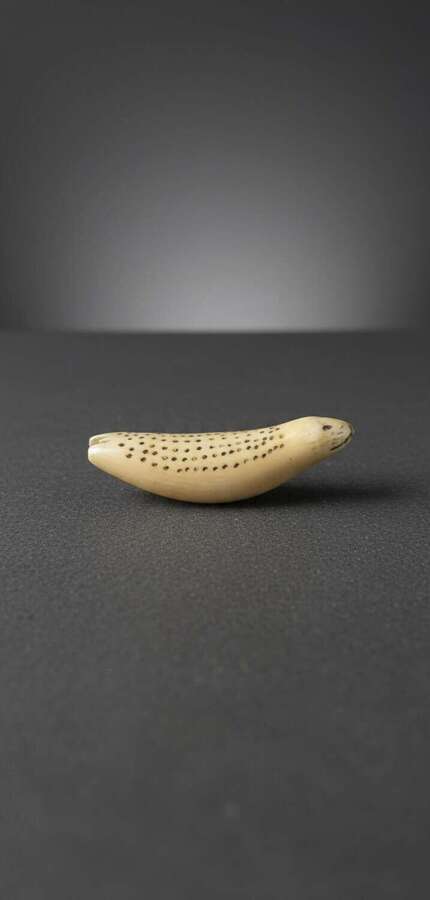 C1900 Inuit carved Walrus tusk Seal hunting amulet