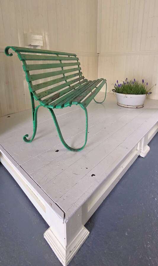 C1900 wrought iron and wooden slatted Garden Bench