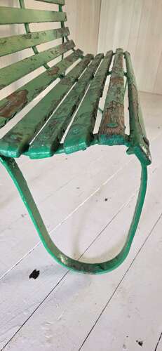 C1900 wrought iron and wooden slatted Garden Bench