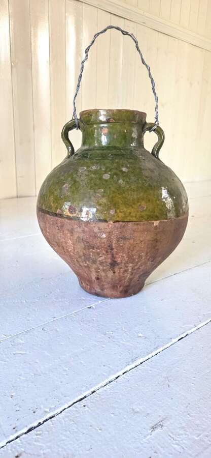19th Century Anatolian Amphora half glazed terracotta water jug